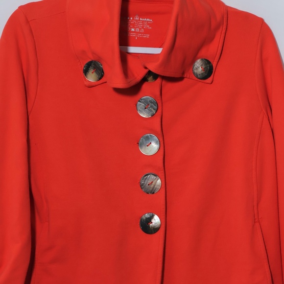 Neon Buddha Salmon Red Cotton Stretch Button Down Collar Jacket SIZE S - Picture 3 of 6